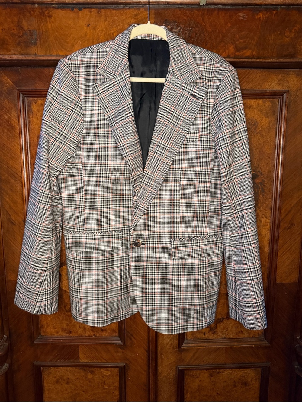 Mr. Turk Thurston Plaid Blazer Sport Coat Jacket Black Red 44L